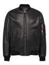 Dsquared2 Leather Jacket Front Pockets Ribbed Cuffs In Black