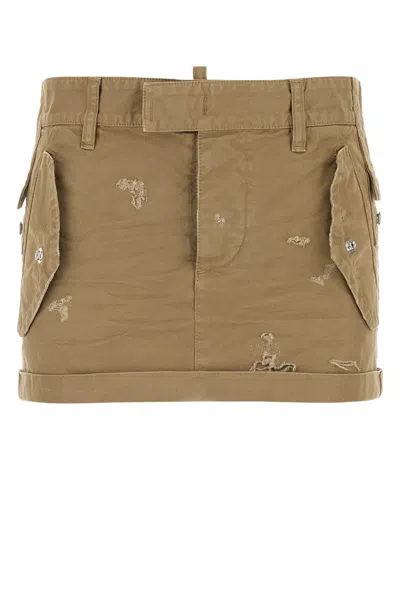DSQUARED2 KHAKI CANVAS MINI SKIRT