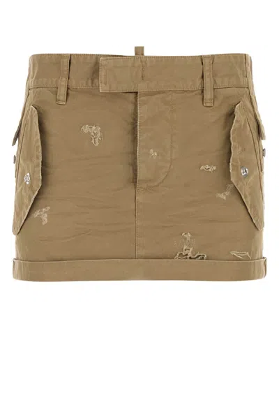 DSQUARED2 DSQUARED2 KHAKI CANVAS MINI SKIRT