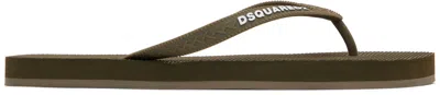 Dsquared2 Khaki '' Logo Flip-flops In Oliva