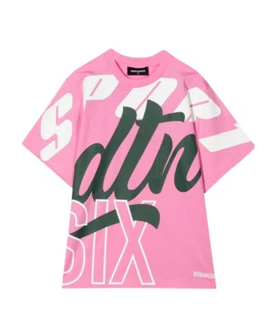 Dsquared2 Kids Allover Writing Printed T-shirt In Pink