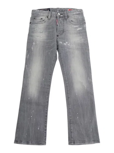 Dsquared2 Kids American Denim Jeans With Faded Design And Back Logo Patch For Baby Boy In Gray