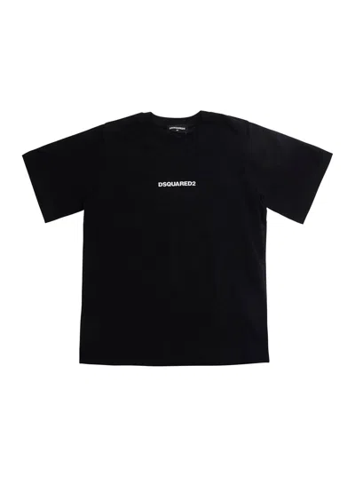 Dsquared2 Kids Baby Boy Cotton Crew Neck T-shirt With Front Logo Lettering In Black