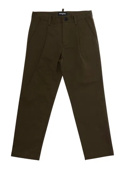 Dsquared2 Kids Baby Boy Pleated Cotton Pants With Logo Back Tag In Green