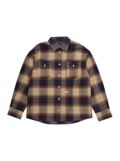 Dsquared2 Kids Boy Striped Cotton Shirt With Front Plaque In Multi