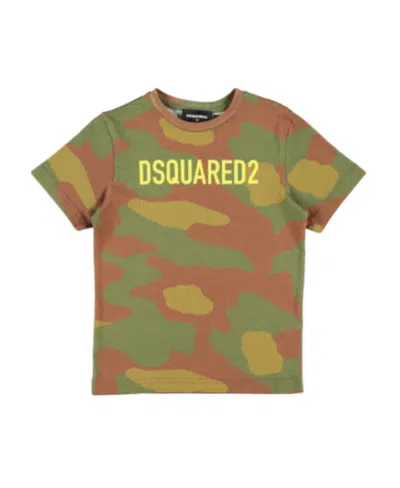 Dsquared2 Kids Camouflage Logo Printed Crewneck T-shirt In Multi