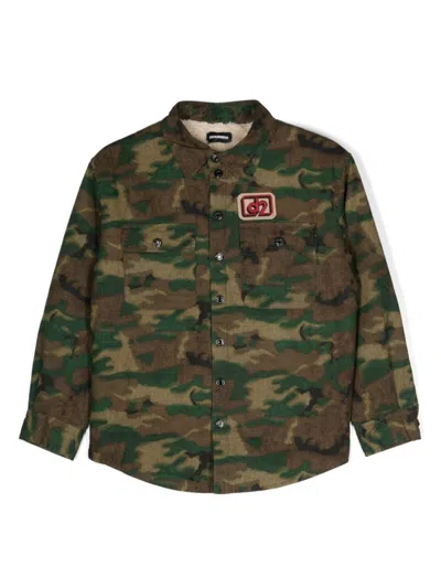Dsquared2 Kids Camouflage Logo-print T-shirt In Brown