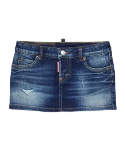 Dsquared2 Kids Distressed Denim Mini Skirt In Blue