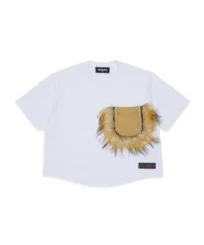 Dsquared2 Kids Fur-trim Pocket T-shirt In White