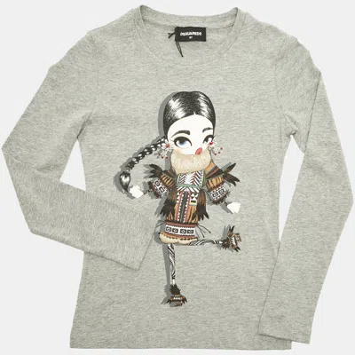 Pre-owned Dsquared2 Kids Grey Character Graphic Jersey Knit Long Sleeve Top 8 Yrs In Gray