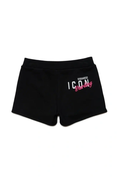 Dsquared2 Kids Icon Printed Elasticated Waistband Shorts In Black