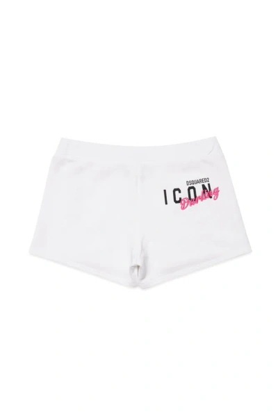 Dsquared2 Kids Icon Printed Elasticated Waistband Shorts In White