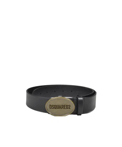 Dsquared2 Kids Logo-buckle Pointed Tip Belt In Black