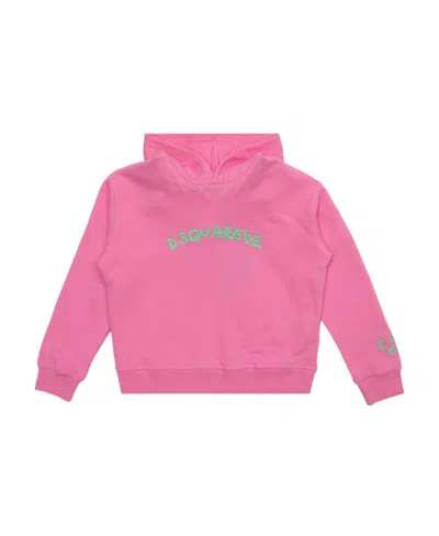 Dsquared2 Kids Logo-embroidered Long-sleeved Hoodie In Pink