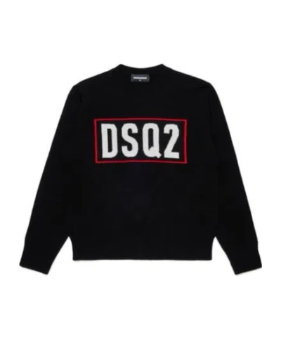 Dsquared2 Kids Logo Intarsia-knit Crewneck Jumper In Black