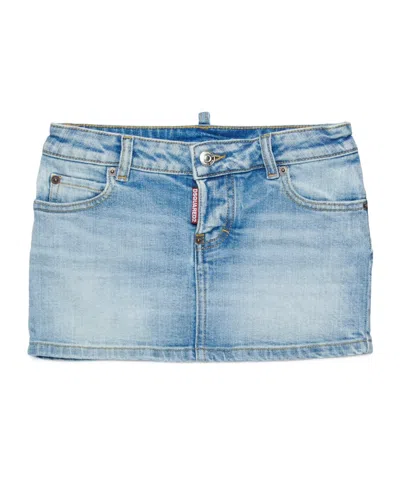 Dsquared2 Kids Logo Patch Denim Skirt In Blue