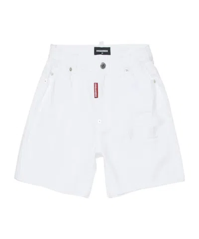 Dsquared2 Kids Logo Patch Raw Hem Shorts In White