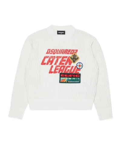 Dsquared2 Kids Logo Patch Ribbed-knit Jumper In White