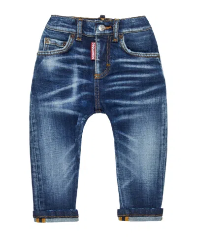 Dsquared2 Kids Logo Patch Shaded Slim Fit Jeans In Blue