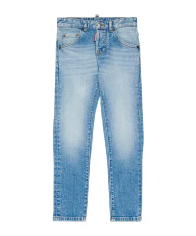 Dsquared2 Kids Logo Patch Straight Leg Jeans In Blue