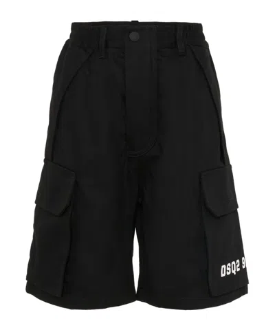Dsquared2 Kids Logo Printed Cargo Shorts In Black