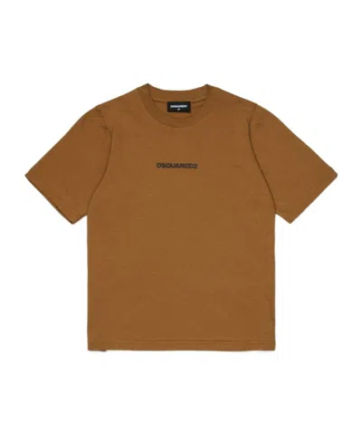 Dsquared2 Kids Logo Printed Crewneck T-shirt In Brown