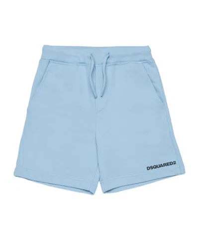 Dsquared2 Kids Logo Printed Drawstring Track Shorts In Blue