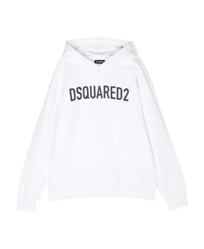 Dsquared2 Kids Logo-printed Long-sleeved Hoodie In White