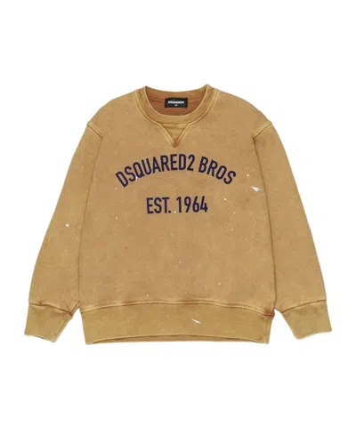 Dsquared2 Kids Logo Printed Paint Splatter Sweatshirt In Brown