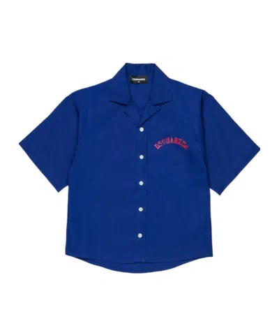 Dsquared2 Kids Logo Printed Short Sleeved Shirt In Blue