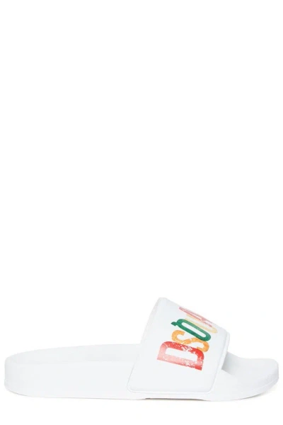 Dsquared2 Kids' Logo-print Slides In White