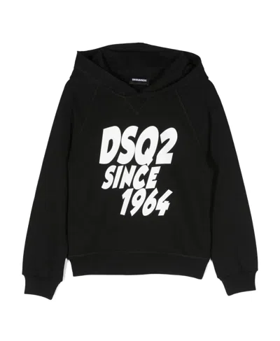 Dsquared2 Kids Logo Printed Straight Hem Hoodie In Black
