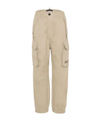 Dsquared2 Kids Logo Printed Tapered Cargo Trousers In Brown