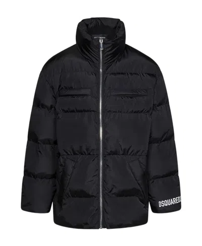Dsquared2 Kids Logo Printed Zipped Jacket In Black