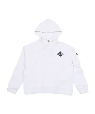 Dsquared2 Kids Long Sleeved Rubberised Logo Hoodie In White