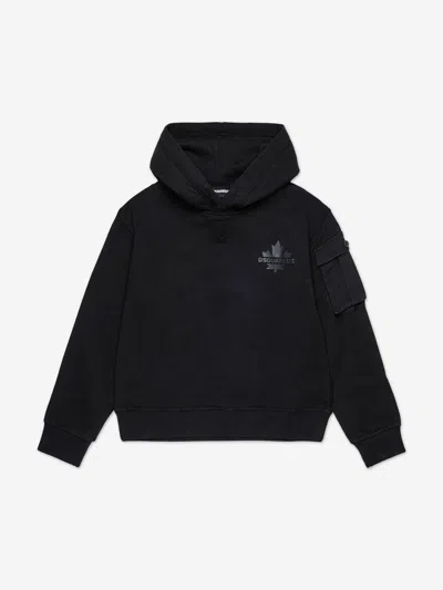 Dsquared2 Kids Maple Leaf Logo Hoodie In Black