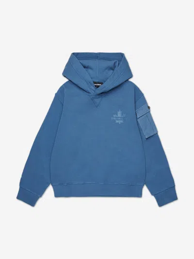 Dsquared2 Kids Maple Leaf Logo Hoodie In Blue