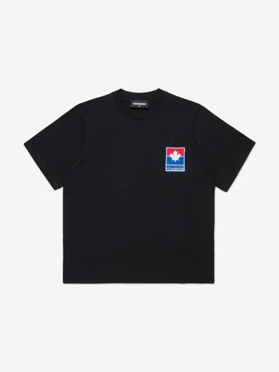 Dsquared2 Kids Maple Leaf Logo T-shirt In Black