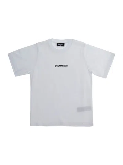 Dsquared2 Kids Mini Cotton Crew Neck T-shirt With Front Logo Lettering In White
