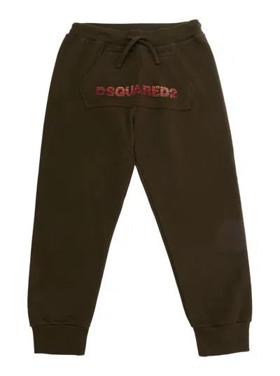 Dsquared2 Kids Mini Unisex Cotton Pants With Zip And Button Closure In Brown