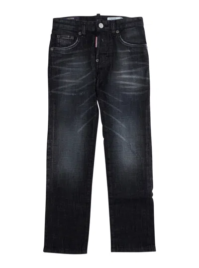 Dsquared2 Kids Mini Unisex Stanislav Jean In Cotton-elastane With Zip Closure And Pockets In Black