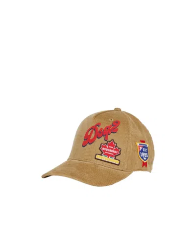 Dsquared2 Kids Patch Detailed Corduroy Baseball Cap In Nude