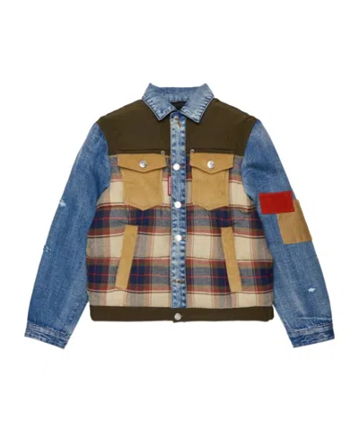 Dsquared2 Kids Patchwork Checked Denim Jacket In Multi