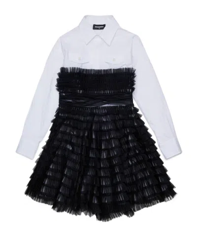 Dsquared2 Kids Pleated Panel Shirt Dress In Multi