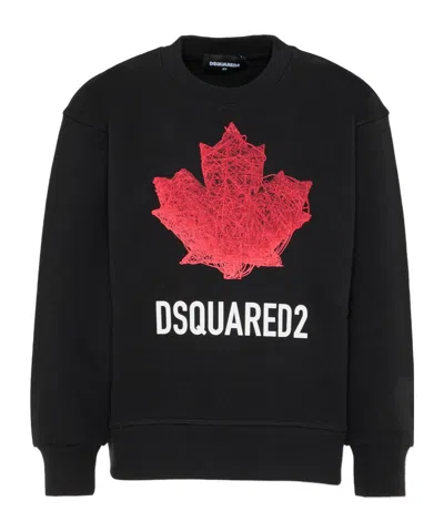 Dsquared2 Kids Slouch Leaf-graphic Crewneck Sweatshirt In Black