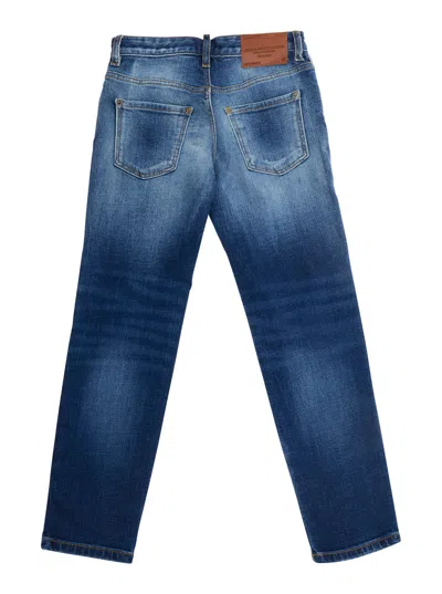 Dsquared2 Kids Stanislav Denim Jeans With Back Logo Patch And Faded Design In Blu