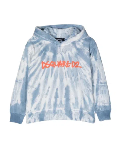 Dsquared2 Kids Tie-dyed Straight Hem Hoodie In Blue