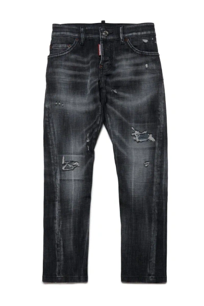 Dsquared2 Kids' Jeans Con Effetto Vissuto Twist In Black