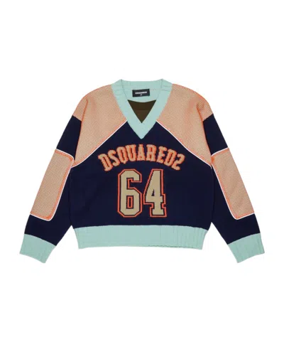 Dsquared2 Kids Varsity V-neck Knitted Sweater In Multi