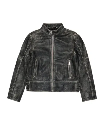 Dsquared2 Kids Vintage-effect Leather Jacket In Black